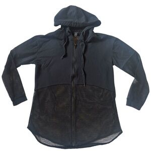 Rue21 Black Mesh Panel Zip Hoodie Lightweight Athleisure Streetwear Medium